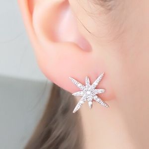 Sterling Silver Star Diamond Stud Earrings